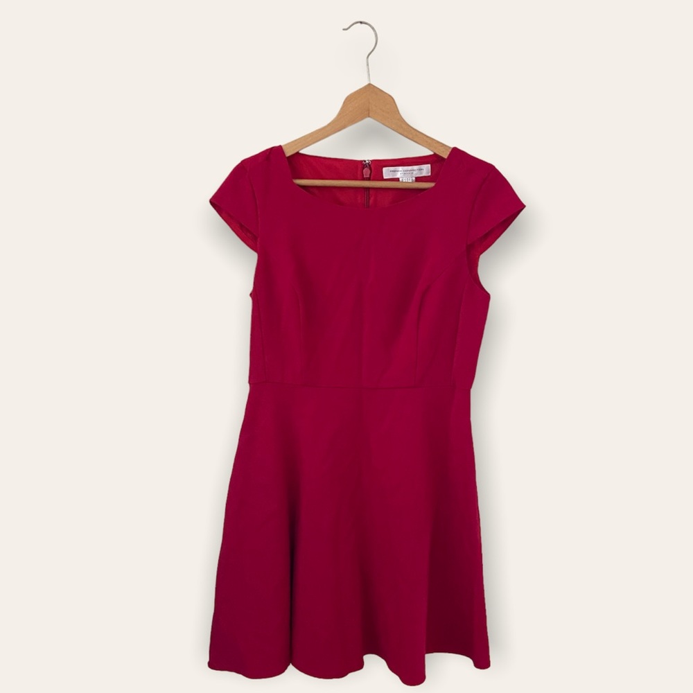 French Connection Deep Pink Cap Sleeve Fit-and-Flare Mini Dress